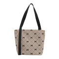 Beige corduroy tote bag with black diamond lattice and bow pattern print - Off White
