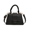 Minimalist black lychee pattern trapezoid handbag with gold hardware and top handle - Black