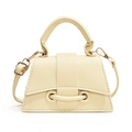 Minimalist creamy white lychee pattern handbag with golden hardware and shoulder strap - White