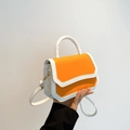Elegant orange and white contrast PU leather small square crossbody bag with handle - Orange