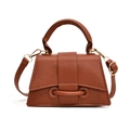 Mini minimalist brown trapezoid handbag with gold metal hardware and crossbody strap - Brown