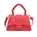 Minimalist rose red leather handbag with top handle and crossbody strap in trapezoid shape - Rose Red