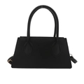 Minimalist black trapezoid handbag for women featuring a curved handle and lychee texture - Black