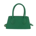Chic green trapezoid handbag in lychee grain leather with golden hardware and top handles - Green