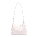 White pleated leather tote bag with elegant large pearl bead shoulder strap and gold hardware - White