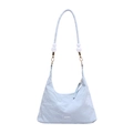 Light blue pleated tote bag with large decorative white beads on the shoulder strap - Blue
