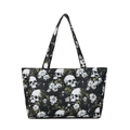 Large black tote bag with white skull and floral print and wide straps - Yellow