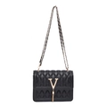 Quilted chain shoulder bag in black with gold V-shape tassel buckle and metal hardware - Black