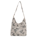 Cremeweiße Halbmond-Tasche mit schwarzen Schmetterlingsdrucken und Schultergurt - Schwarz