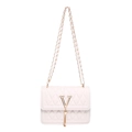 Elegant cream quilted crossbody bag with gold V-letter metal logo and chain strap - White