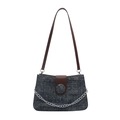 Funkelnde dunkelblaue Tote-Bag mit braunem Lederriemen und silberner Kette für Damen - Dunkelblau