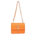 Chic orange quilted crossbody bag with golden V-metal logo and chain strap - Orange