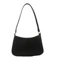 Borsa sottobraccio minimalista in pelle PU nera con cuciture verticali e fibbie metallo - Nero