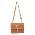 Brown quilted crossbody bag with gold V-logo and tassel detail on a chain strap - Brown