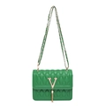 Green quilted chain bag with gold V logo and tassel detail on a white background - Green