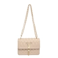 Beige quilted crossbody bag with gold chain strap, large metal V logo and tassel detail - Khaki
