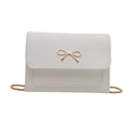 Minimalist white flap crossbody bag with golden bow ornament and metal chain strap - White