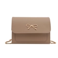 Elegant pink crossbody chain bag for women with golden bow hardware and flap closure - Khaki