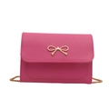 Pink underarm square bag with golden bow and metal chain strap on white background - Rose Pink