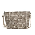 Bruine canvas schoudertas met geometrisch patroon en jacquard schouderband - Bruin