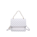 Vintage white pearl handle handbag with monogram M pattern and gold hardware - White