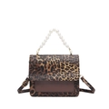 Leopard print crossbody bag with fashion pearl handle and brown leather flap - Leopard Style