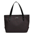 Grande borsa tote nera con cuori rossi e fiocco in argento per ufficio e tempo libero - Cuore