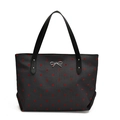 Borsa tote in tela nera a pois rossi con ciondolo a fiocco in metallo argentato - Pois