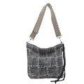 Large geometric pattern canvas tote bag with adjustable star print shoulder strap - Blue
