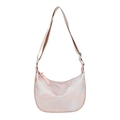 Bolso media luna de jacquard de seda rosa con patrones de paisajes azules y correa ancha - Rosa