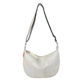 Bolso bandolera beige de media luna con bordados florales y correa ajustable - Blanco Roto