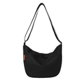 Minimalistische schwarze Halbmond-Umhängetasche mit orangem Etikett und verstellbarem Riemen - Schwarz