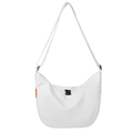 Minimalist white nylon crescent crossbody bag with adjustable strap and orange detail - White