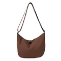 Dark brown nylon crossbody crescent bag with adjustable wide shoulder strap and orange tag - Brown