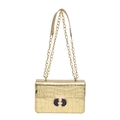 Glossy golden crocodile pattern square bag with metal chain strap and mechanical lock - Gold