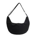 Bolso bandolera de media luna negro minimalista de nailon con correa ajustable - Negro