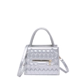 Silver metallic quilted shoulder bag with top handle and golden zipper detailing - Silver