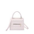 Pink quilted crossbody bag with top handle and adjustable shoulder strap in structured shape - White