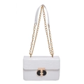 White croc-embossed square crossbody bag with gold chain strap and metal twist lock - White