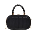 Klassische schwarze vertikal gesteppte Schultertasche mit goldenem Griff und Kette - Schwarz