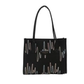 Bolso tote de tela negra con bordado de ondas coloridas y correas largas - Negro