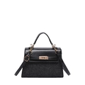 Elegant black glitter trapezoid handbag with gold clasp and detachable shoulder strap - Black