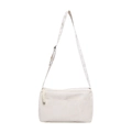 Chic beige crossbody tote bag with floral strap and textured nylon surface for women - White