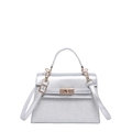 Silver metallic Kelly-style handbag with glitter fabric and golden turn-lock closure - Silver