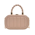 Beige quilted crossbody bag with woven handle and gold chain strap in a square design - Khaki