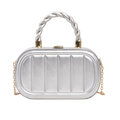Silver metallic quilted crossbody bag with golden rope handle and chain strap - Silver