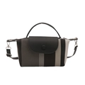Mini bolso bandolera de lona a rayas con solapa de cuero negro y asa para mujer - Negro