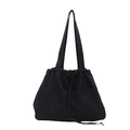 Minimalistische schwarze Denim Kordelzug Beuteltasche mit großem Fach und Taschen - Dunkelblau