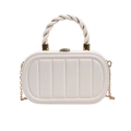 Vertical striped white quilted handbag with gold chain strap and twist handle - White