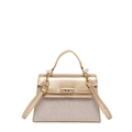 Golden Kelly-style handbag with glitter fabric finish and metallic turn-lock closure - Gold